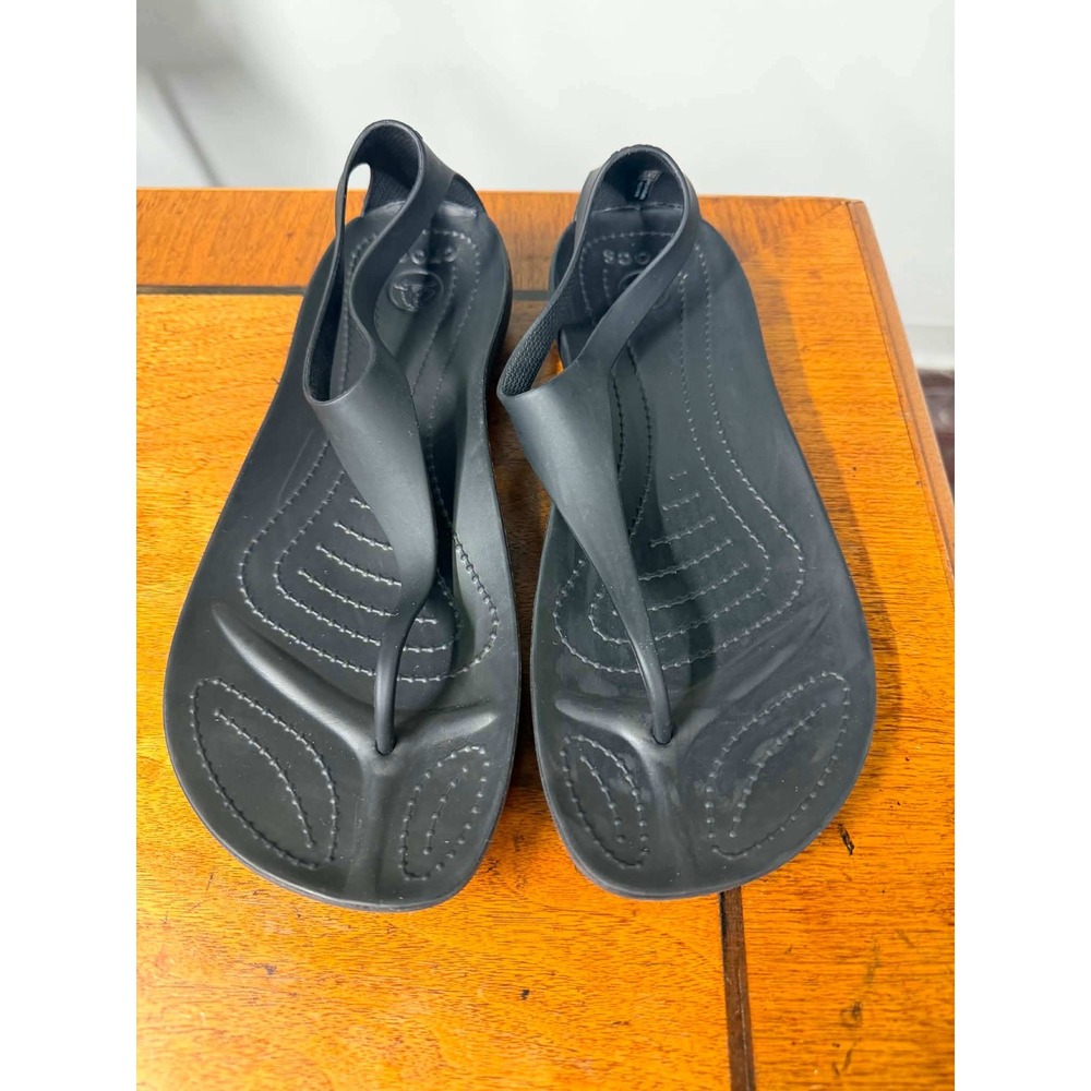 Crocs Womens 10 Black Sexi Flip Sandals T-Strap Ankle Strap Minimalist 13550